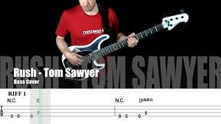 Rush "Tom Sawyer" - bass playthrough with visual tabs