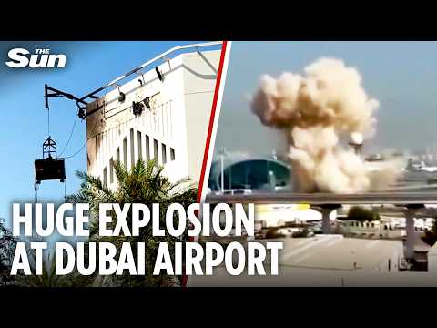 Shocking moment Dubai airport is hit in Iran suicide drone blitz as flights suspended