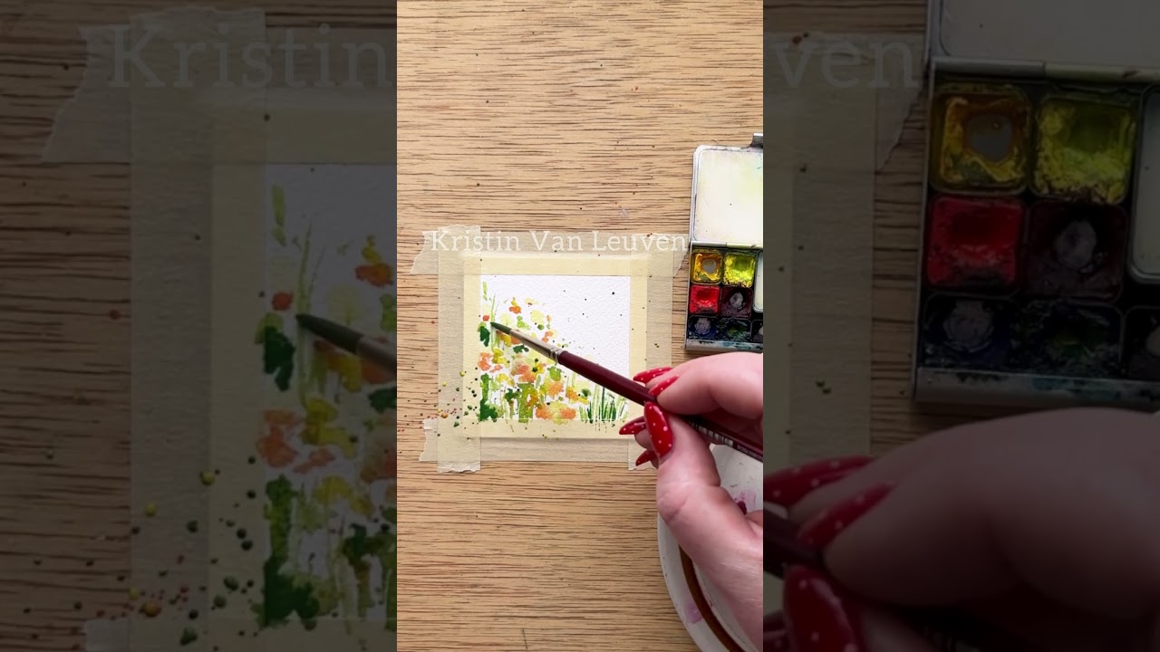 Watercolor wildflowers and bees for 17/100 tiny paintings in 2025. Have you done splatter flowers?