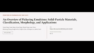 An Overview of Pickering Emulsions: Solid-Particle Materials, Classification, Morphol... | RTCL.TV