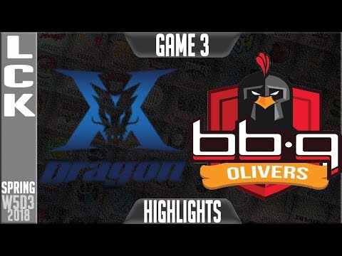 KZ vs BBQ Highlights Game 3 | LCK Week 5 Spring 2018 W5D3 | King-Zone Dragonx vs BBQ Olivers