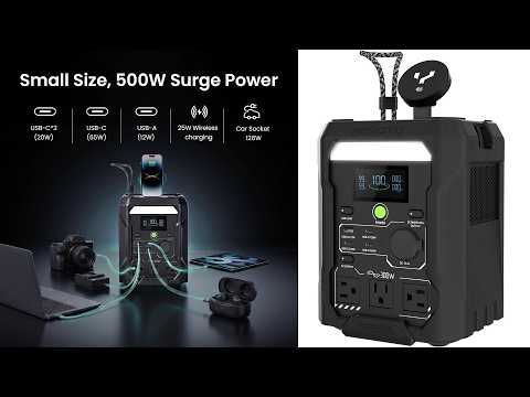 GEYOTO N300 Portable Power Station, 256Wh LifePO4 Battery,300W AC Outlets (500W P-Boost), 25W Wireless Charging, <10ms UPS Solar Generator for Camping Travel video review thumbnail