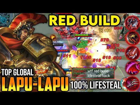 TOP GLOBAL LAPU-LAPU + RED BUILD 100℅ LIFETEAL HAACCCKKK [ 12 KILL ] MOBILE LEGENDS