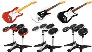 Vidéo Rock Band + Kit d'accessoires (batterie + micro + guitare)