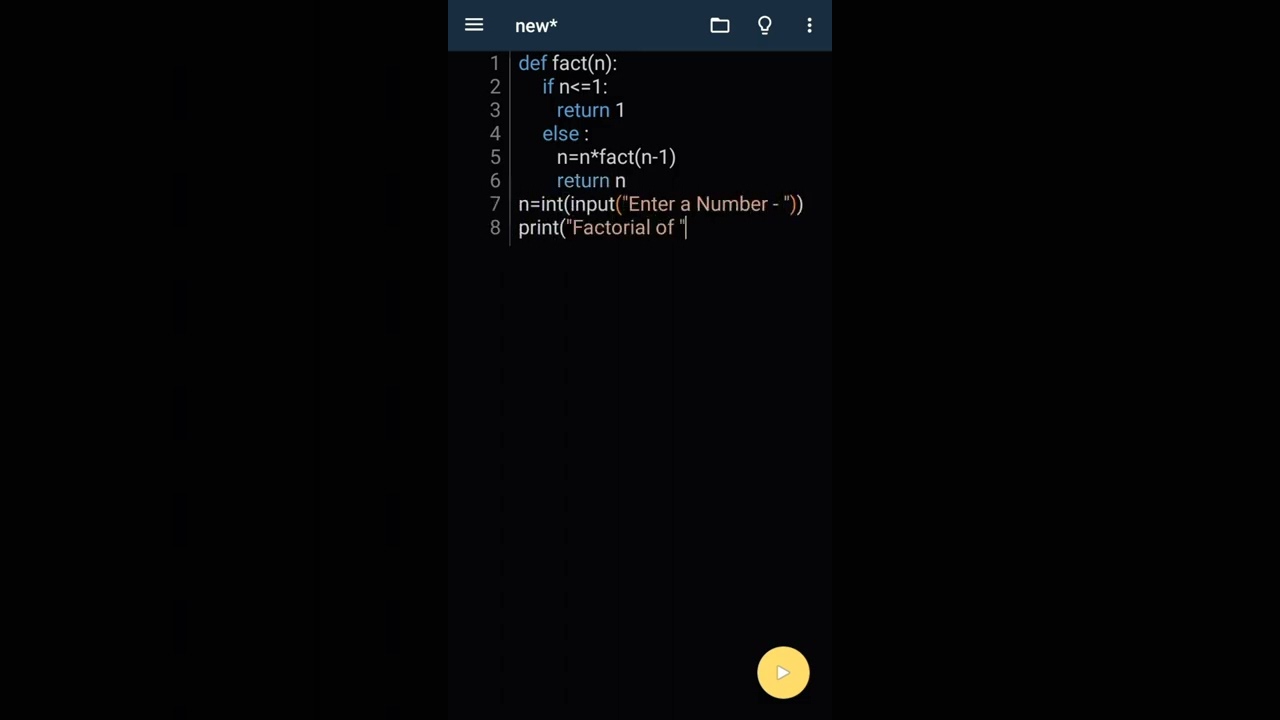 Python Factorial Program.  #shorts🔥
