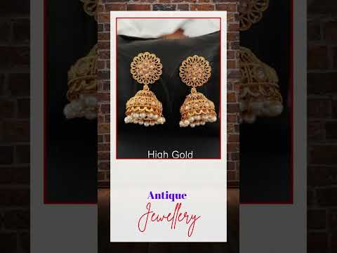 Antique Jewelry High Gold Polish Antique Design Jhumka Earring Set