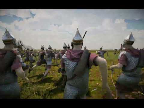 ancient battle with roman soldiers, archers, catapults