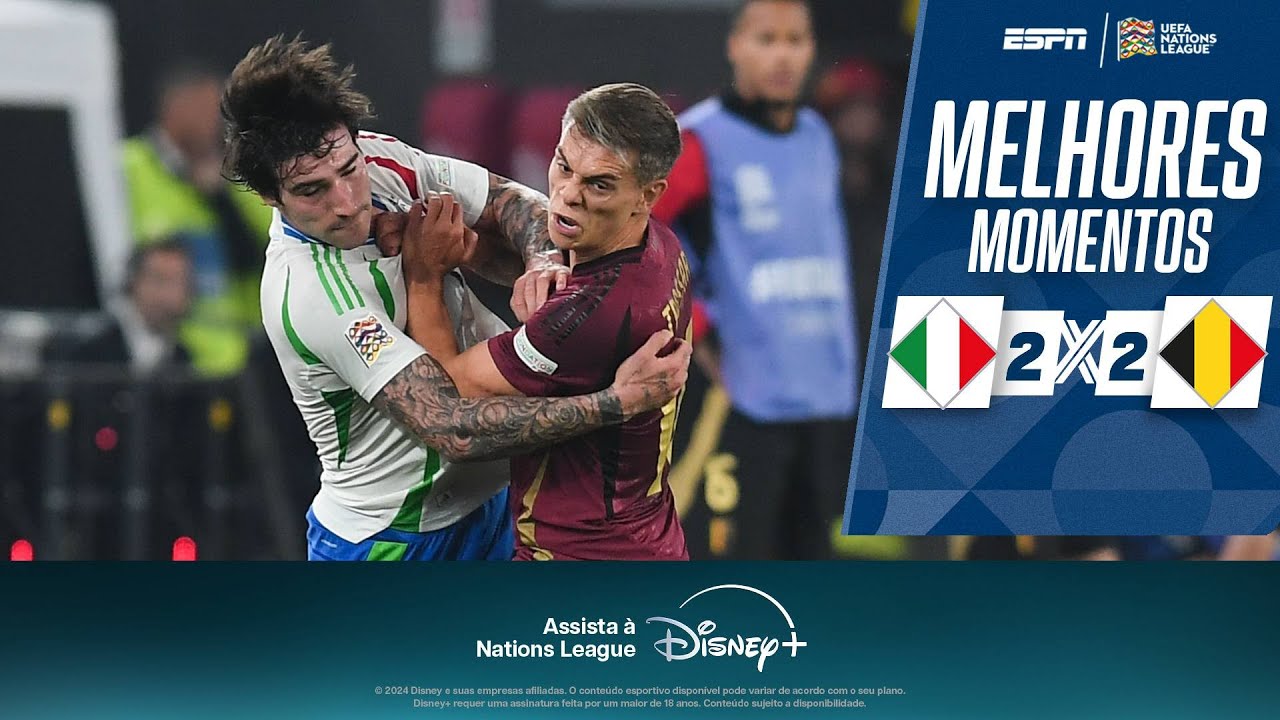 ITÁLIA abre 2 a 0 no primeiro tempo, mas tem jogador EXPULSO e leva o empate da BÉLGICA