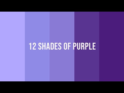 12 different shades of purple and their names.