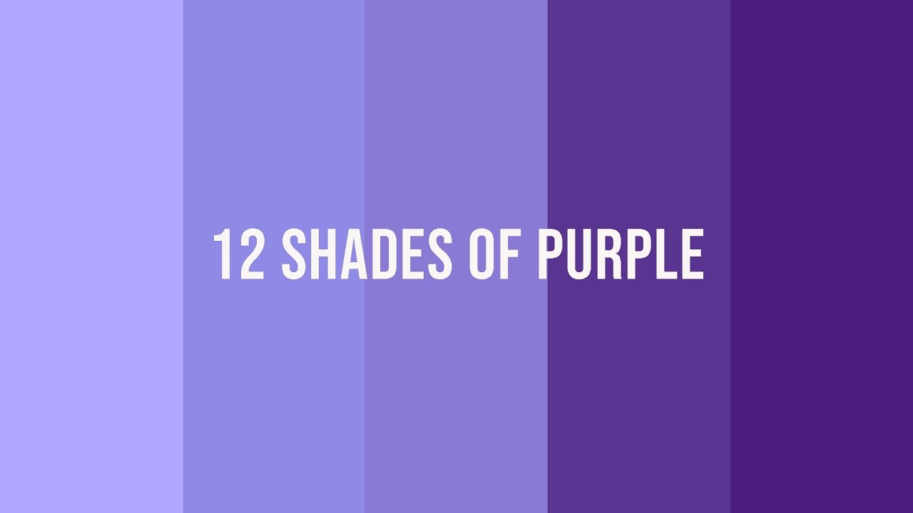 12 different shades of purple and their names.