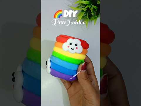 DIY Cute Rainbow penholder 😱🌈 || Clay craft || Bottle reuse ideas #ideas #diy #viral #cute #clayart