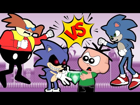 Cascão e Cebolinha em Sonic 2 contra Sonic EXE e Dr Eggman Robotnik - Desenho Animado