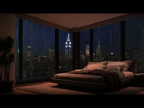 Spend A Night In Cozy Bedroom with New York City View l Rain Sounds l Sleep in 15 minutes