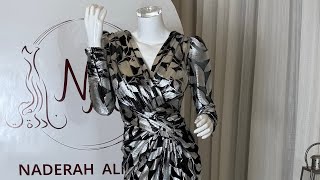 فستان شيفون بأكمام طويلة وفتحة صدر V