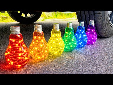 Experiment Glowing Glass Light Bulb vs Car! Crushing Crunchy, Soft Things with Car! 🔴🟡🟢🔵🟣