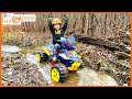Playing In The Mud On ATV And Making Trail In Woods Building Bridge Educational Kid Crew