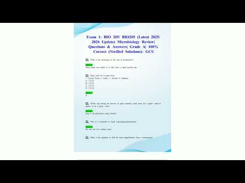 Exam 1 BIO 205 BIO205 Latest 2025 2026 Update Microbiology Review Questions  Answers Grade A 100% Co