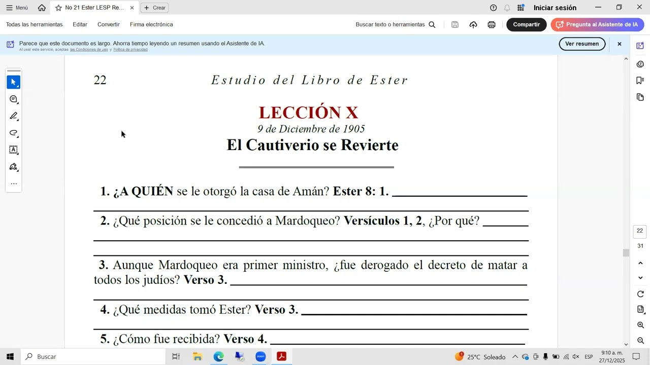 ESCUELA SABATICA 1905: EL LIBRO DE ESTHER. LECCION No. 10. Argenis Contreras.