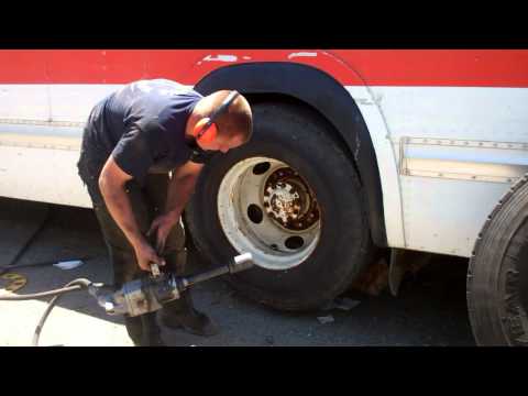 The bus tire change