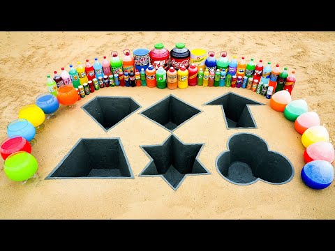 How to make 6 Different Shape Pits with Cement, Giant 7up, Coca Cola vs Mentos & Other Sodas