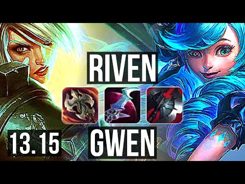 RIVEN vs GWEN (TOP) | 21/1/1, 13 solo kills, 3.4M mastery, Quadra, Legendary | EUW Master | 13.15