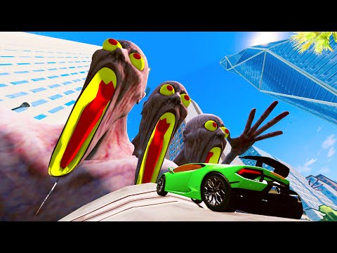 Escape From The Shy Guy (SCP-096) - CARS VS GIANT PIT #90 - Beamng Drive
