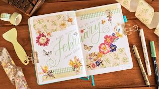 February Vibrant Flowers Bullet Journal Theme Setup 📖 Plan With Me