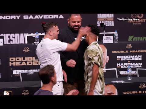 Boxer's slap interrupts face-off | Sam Goodman vs Mark Schleibs press conference