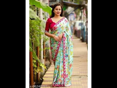 Meesho # Floral Design Crape Sarees With Embroidered Border #