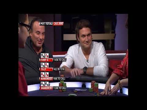 Jennifer Tilly and Shakerchi play big pot while Phil Hellmuth is watching from the iPad