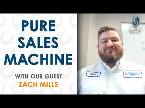 A promotional video featuring Zach Mills sharing his success story of reaching $4M in HVAC sales, explicitly linking to and promoting Wrench Group software.