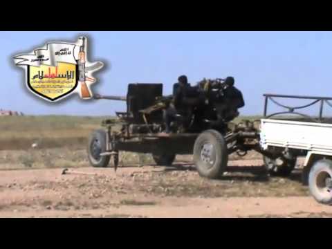 استهداف اللواء 92 بمدفع عيار 57 من قبل لواء الإسلام في منطقة عين عيسى في ريف الرقة