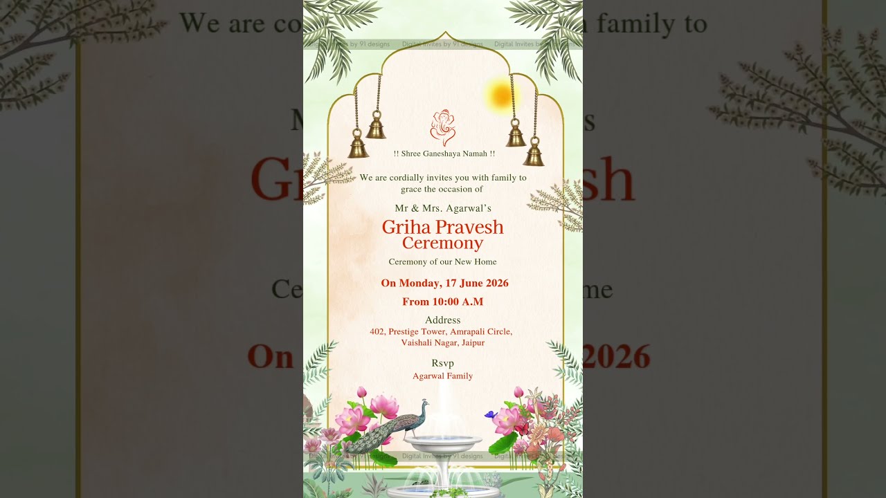 Floral Arch Griha Pravesh Invitation