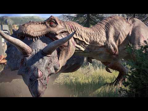 T-REX vs HERBIVORE AND CARNIVORE DINOSAURS BATTLE IN OREGON - Jurassic World Evolution 2