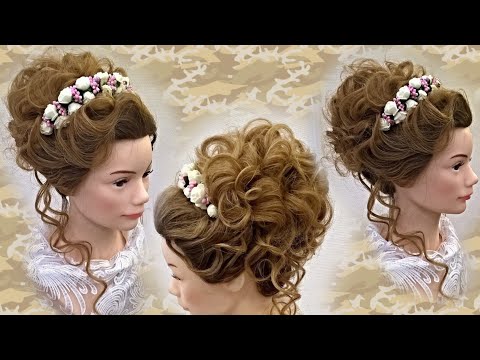 Высокий воздушный пучок Свадебная причёска в романтическом стиле