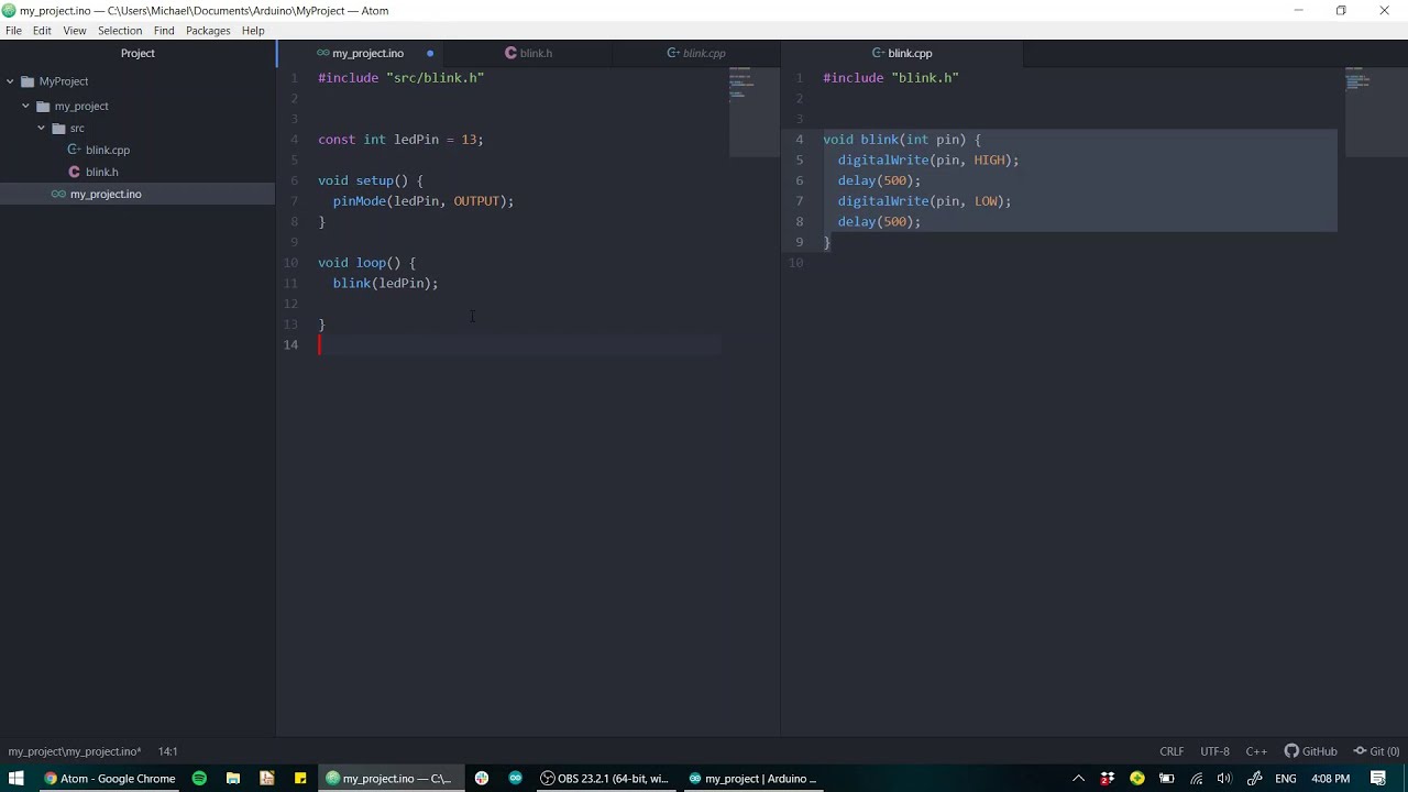 Arduino - use external text editor Atom and Git + GitHub