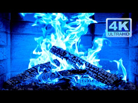 🔥 BLUE FIRE 4K. Magic Fireplace with Crackling Fire Sounds
