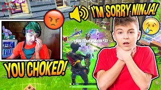 NINJA GETS ANNOYED BY FANBOY KID THAT CHOKES THEIR GAME! *CRINGE* Fortnite FUNNY &amp; SAVAGE Moments