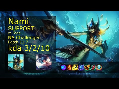 Nami Support vs Sona - NA Challenger 3/2/10 Patch 11.7 Gameplay
