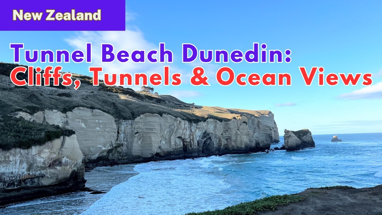 Embark on a virtual walking tour of scenic Tunnel Beach, Dunedin
