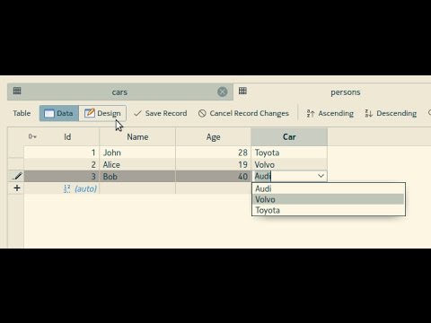 Designing drop down fields in KEXI