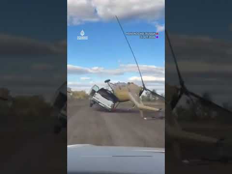Pick-up truck overturns trying to carry military chopper in Russia