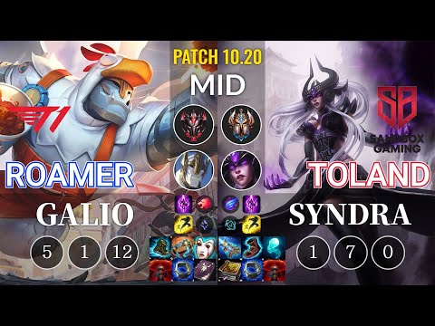T1 Roamer Galio vs SB TolanD Syndra Mid - KR Patch 10.20