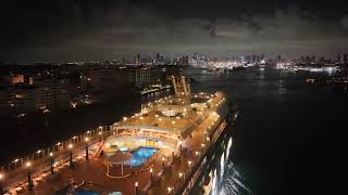 Norwegian Gem Night Arrival – Miami Lights & Massive Exhaust in 4K #cruiseship #cruise #ncl #drone
