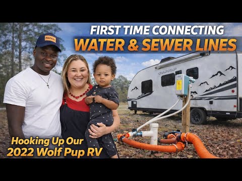 Beginner RV Setup: First Time Connecting Water & Sewer at KOA (2022 Wolf Pup)