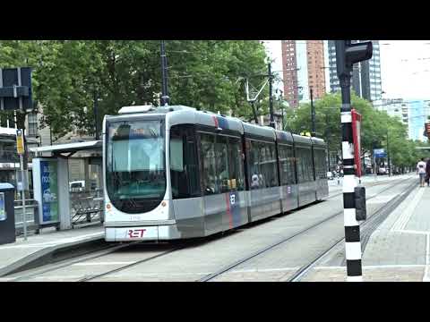 Rotterdam Netherlands: (RET)  Tram Action At Hofplein Traffic Circle And Weena Tram Station