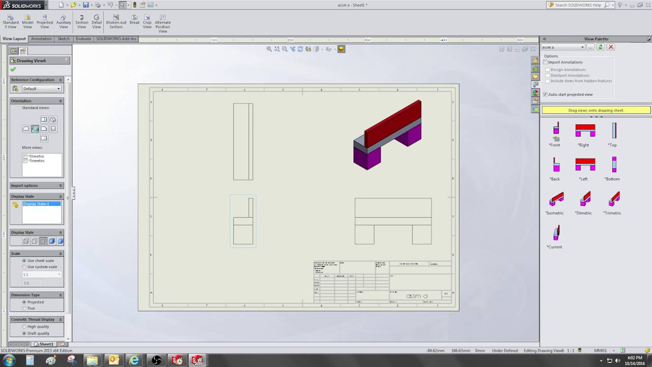 Change view orientation in drawing - solidworks 2015 - video 87