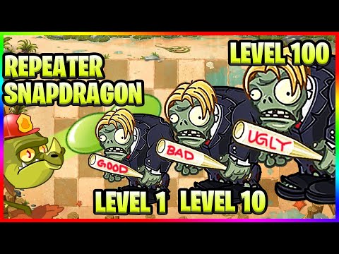 Plants vs Zombies 2 MOD - Level 1 vs Level 10 vs Level 100 Z-Corp Zombies in Repeater SNAPDRAGON