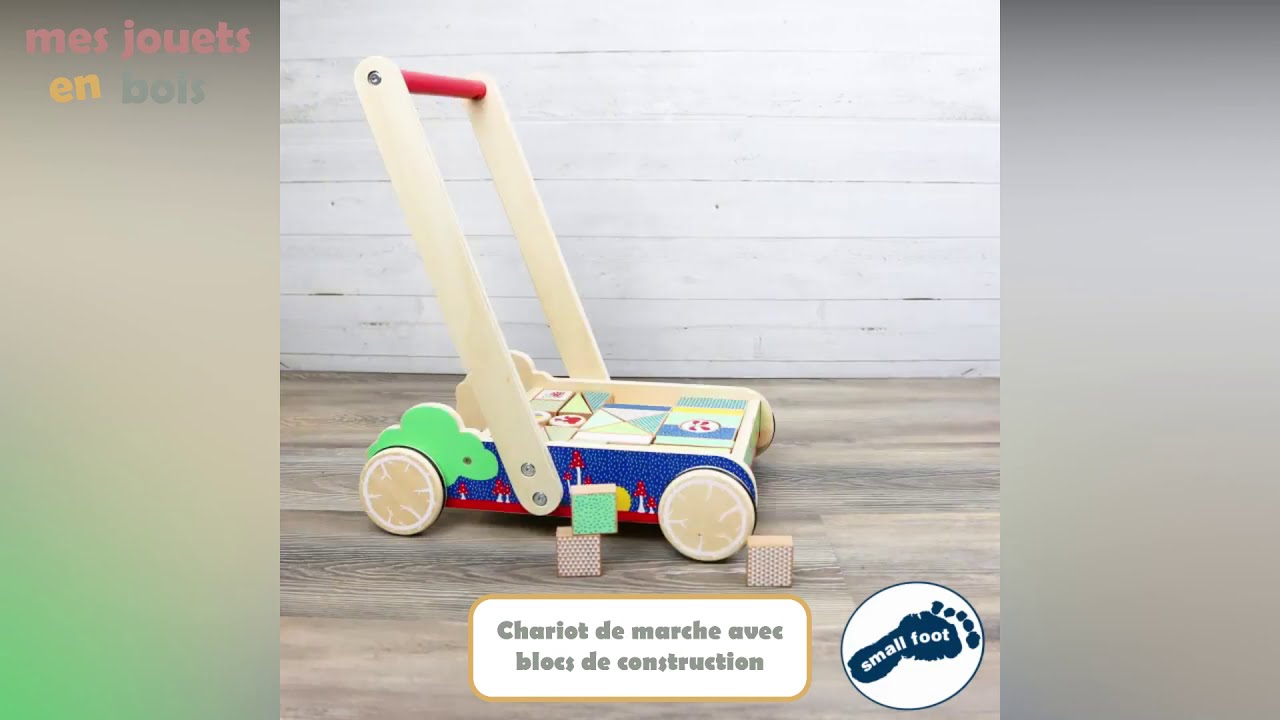 Chariot de marche avec blocs de construction en bois pour bébé