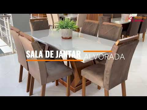 Video thumbnail of Mesa Alvorada 180 Tp Mdf Vidro canto Reto 6 Cadeiras Rufato